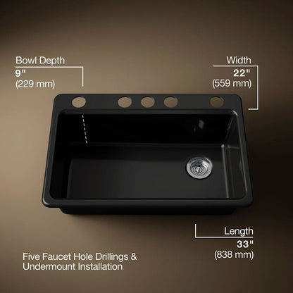 Riverby 33" Undermount Single Basin Enameled Cast Iron Workstation Kitchen Sink with Utility Rack, Sink Rack and Colander, and Intregral Cutting Board