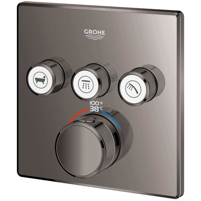 Grohtherm Three Function Thermostatic Valve Trim Only with Four Knob / Push Button Handles, Integrated Diverter, and Volume Control - Less Rough In