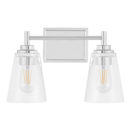 Wakefield 15 in. 2-Light Chrome Modern Vanity with Clear Glass Shades