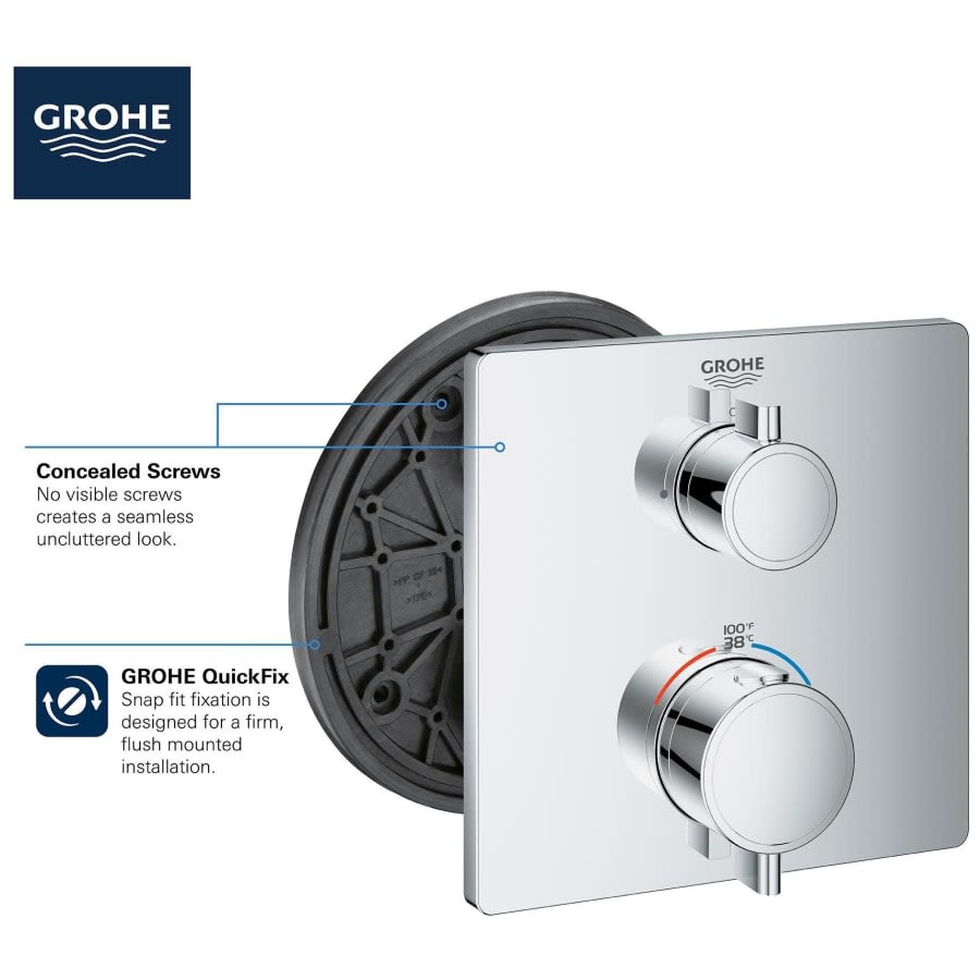 Grohtherm Thermostatic Valve Trim Only with Dual Lever Handles and Volume Control - Less Rough In