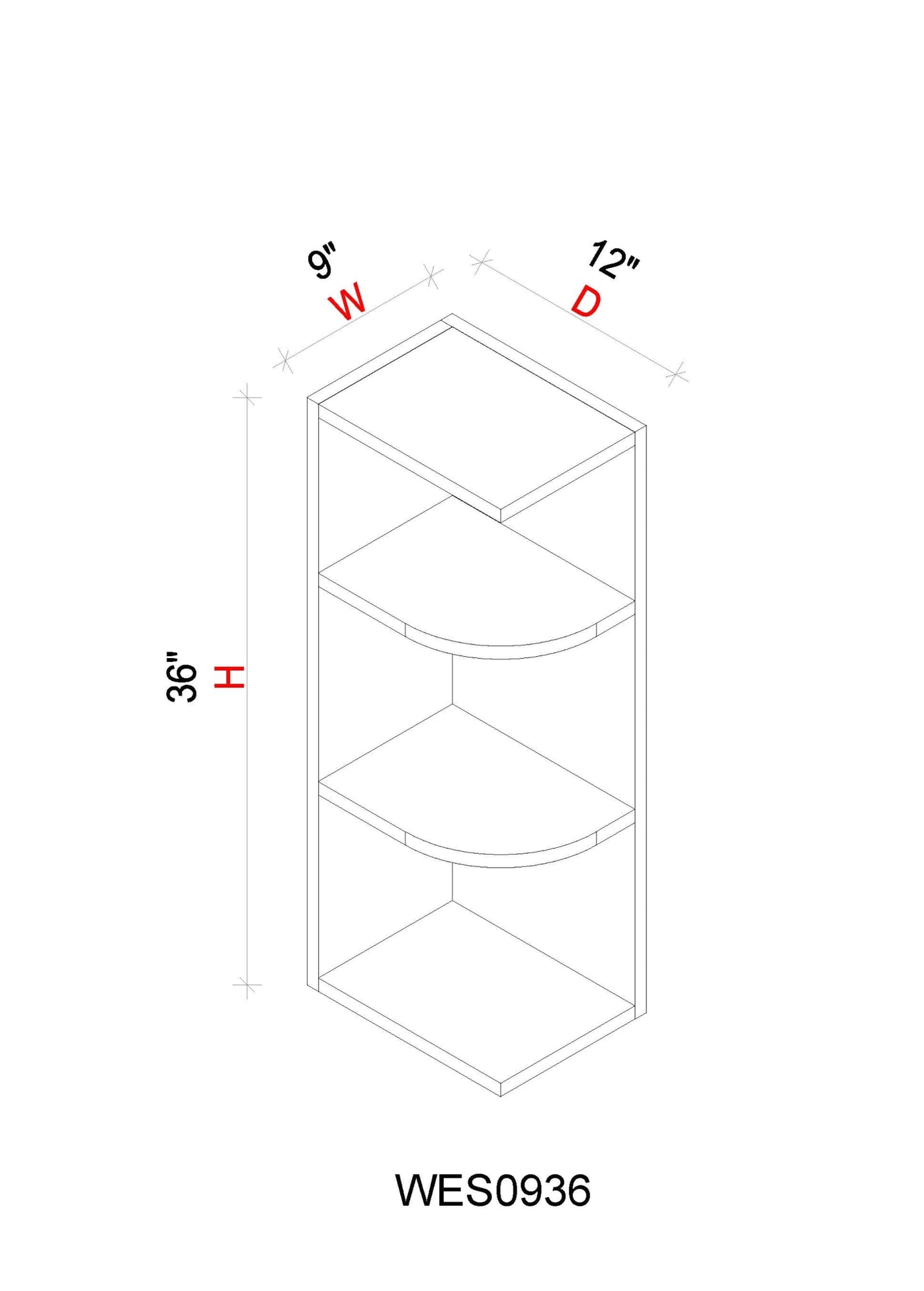 Wall End Shelf - 9"W x 36"H x 12"D