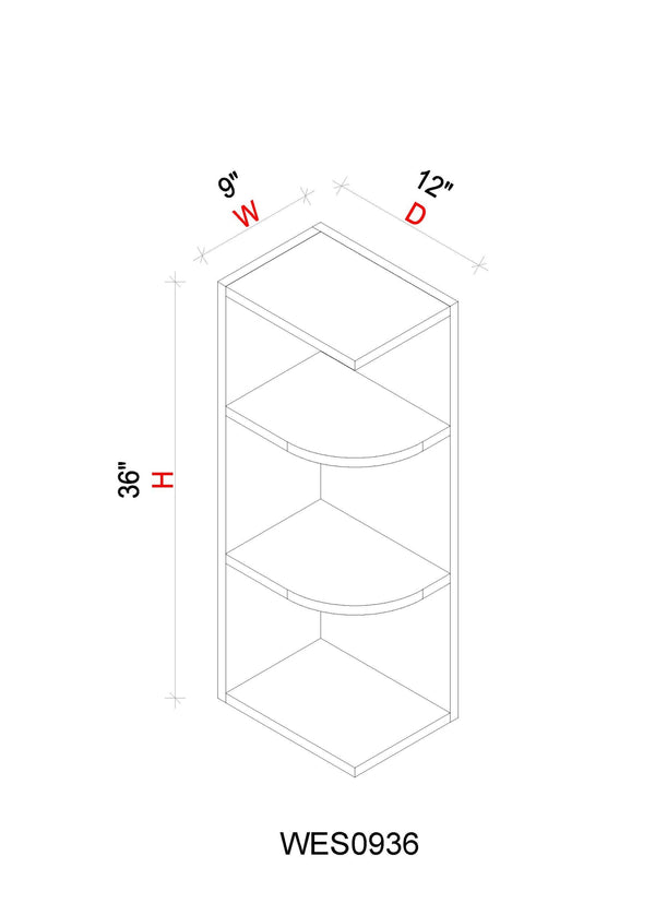 Wall End Shelf - 9"W x 36"H x 12"D