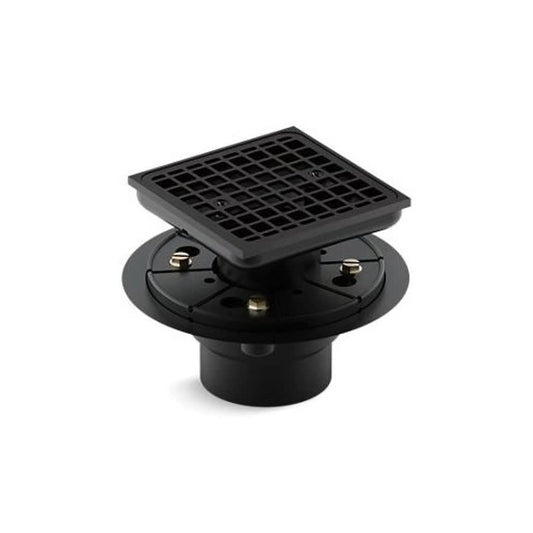 Square Shower Drain, ClearFlo™ Solid Brass Grid, PVC/Brass Drain, Matte Black