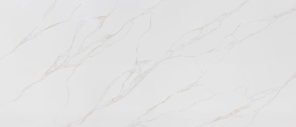 Calacatta Rivessa grey quartz by MSI, light grey background with gentle golden veins