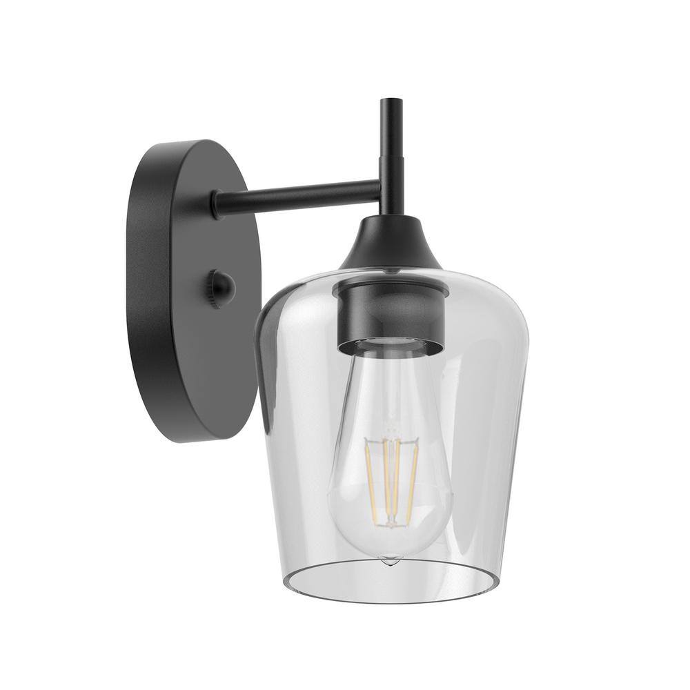 Pavlen 5.5 in. 1-Lights Black Sconce with Clear Glass Shade