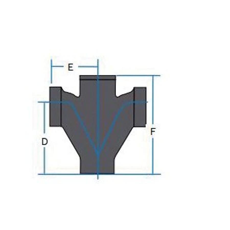 No Hub Fitting, 2 x 2 x 1-1/2 x 1-1/2 in, No Hub, Cast Iron