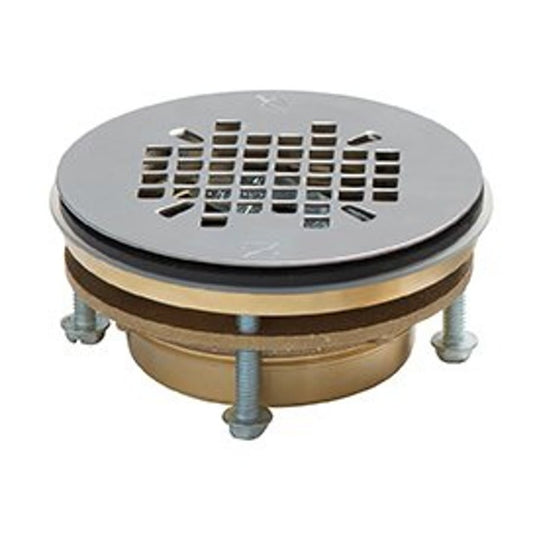 JackRabbit™ Shower Pan Drain, 2 in, No Caulk, 4-1/4 in, Grid, Brass Drain, Stainless Steel