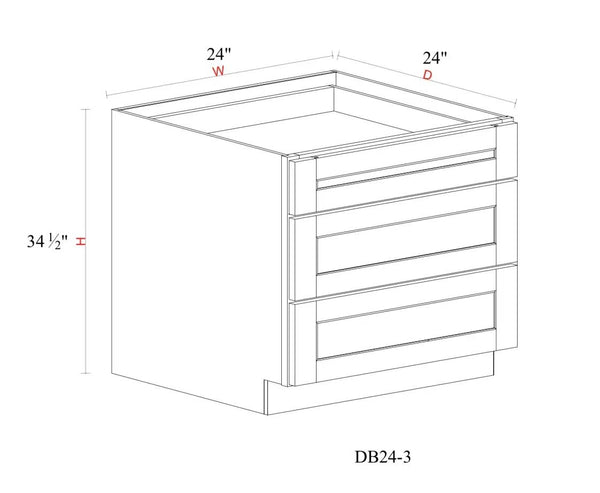 Drawer Base Cabinet - 24"W x 34- 1/2"H x 24"D - 3DRW