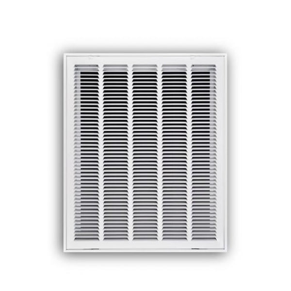 Stamped Fixed Hinge Face Return Filter Grille, 20 x 25 in, 1/2 in Spacing, 1 in Filter, Steel, White