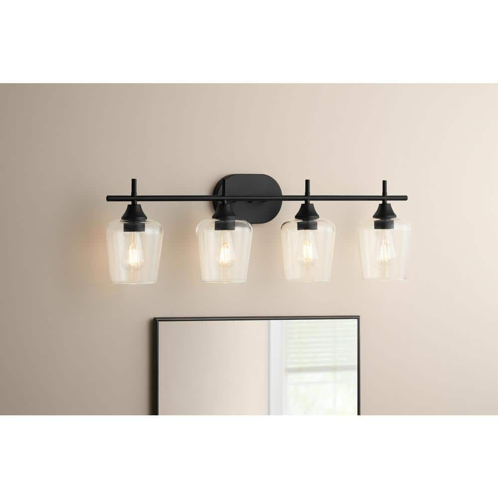 Pavlen 33 in. 4-Lights Black Vanity Light with Clear Glass Shade