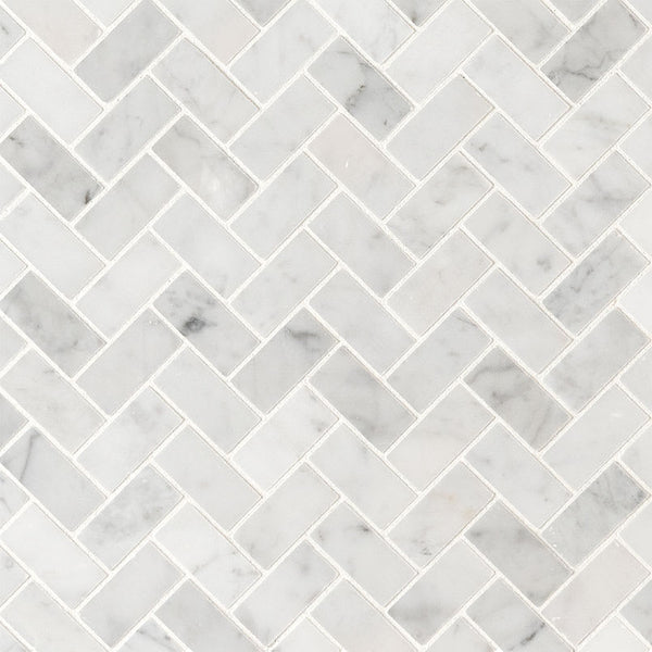 Carrara White Herringbone Honed