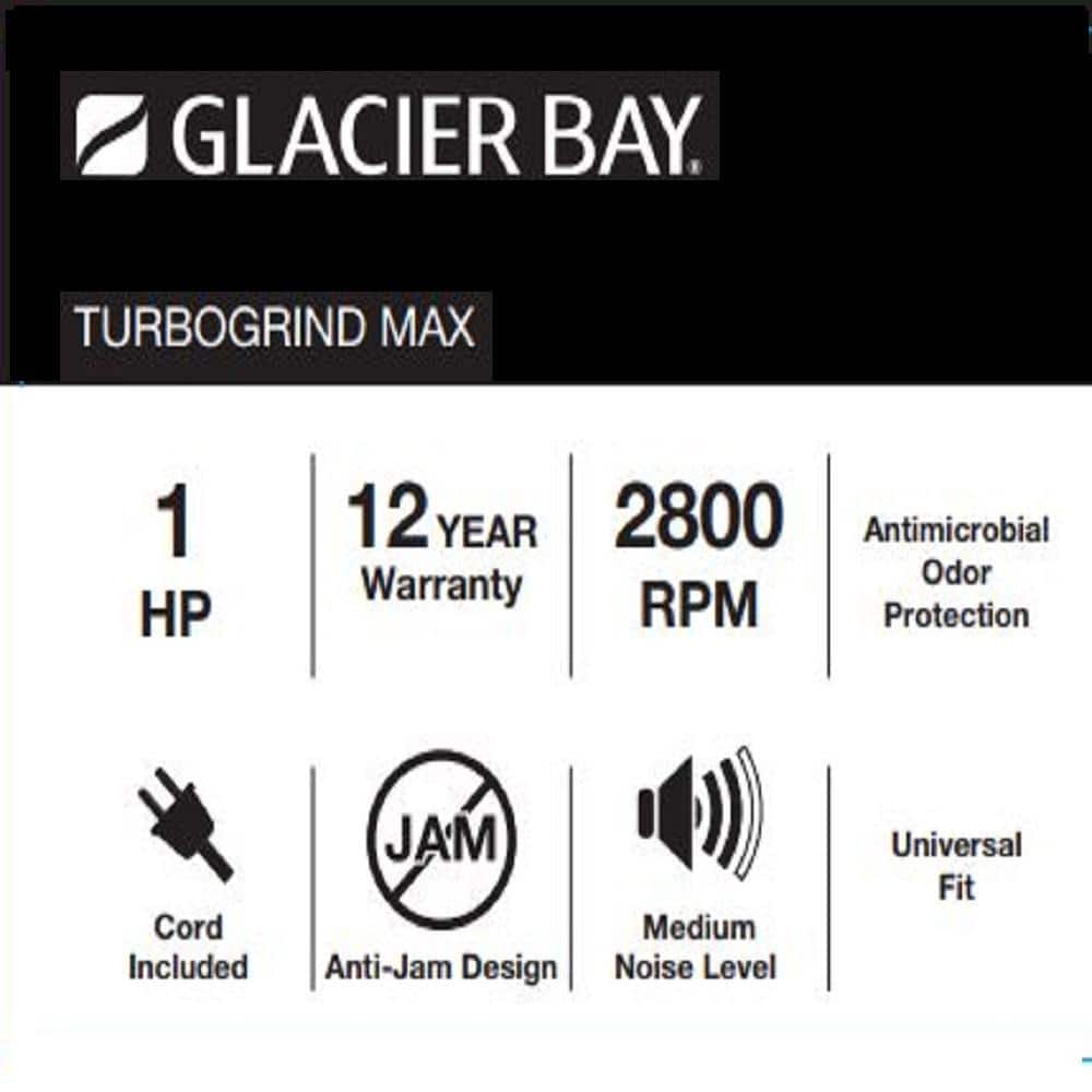 Glacier Bay TurboGrind Max 1 hp. Continuous Feed Garbage Disposal with Power Cord