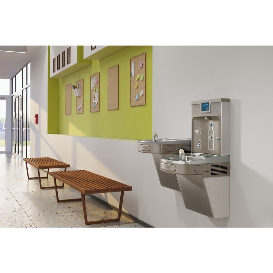 Enhanced ezH2O Bottle Filling Station and Versatile Bi-Level ADA Cooler Filtered Refrigerated Light Gray