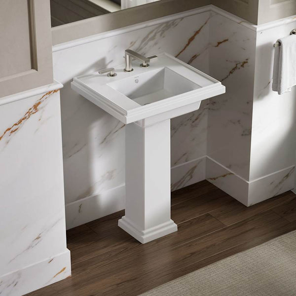 Tresham 14-1/4" Fireclay Pedestal Bathroom Sink with 3 Holes Drilled and Overflow