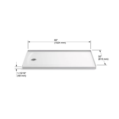 Ballast 60" Single Threshold Shower Base with Left Drain