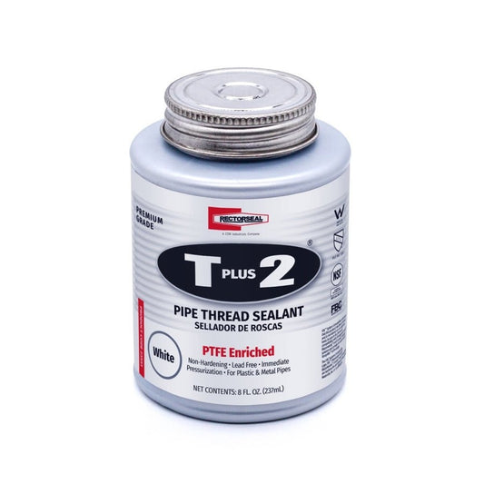 T Plus 2® Pipe Thread Sealant With PTFE, 0.5 pt Can, Paste, White