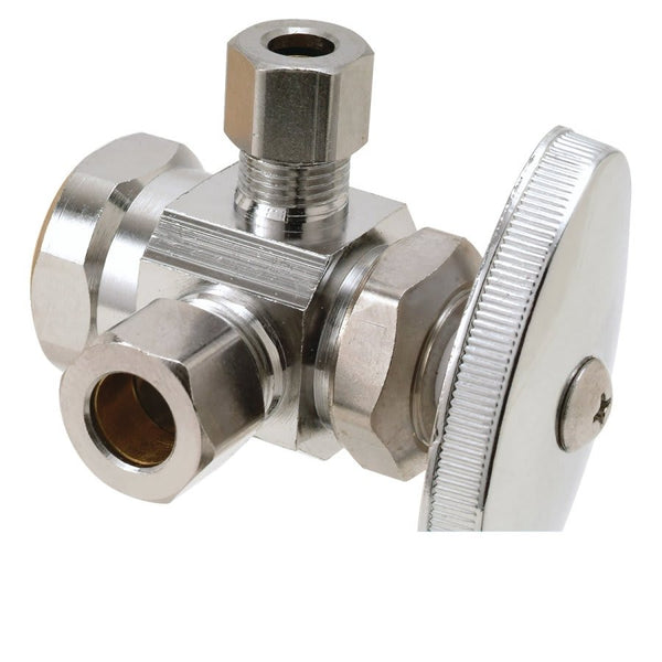 Multi Turn Dual Stop, 1/2 x 3/8 x 1/4 in, FNPT x Comp x Comp, Chrome