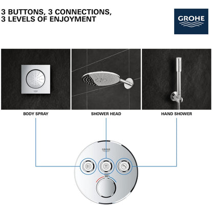 Grohtherm Triple Function Thermostatic Valve Trim Only with Triple Knob Handles and Volume Control - Less Rough In