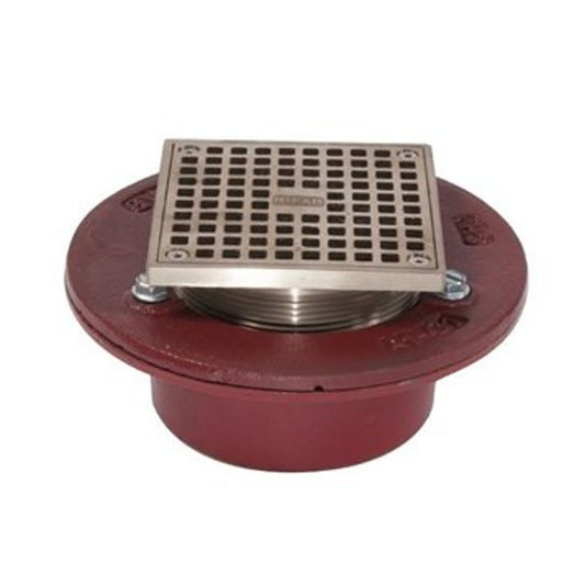 F100 Floor Drain, 3 in Outlet, No Hub, 5 in Square Nickel Bronze Top