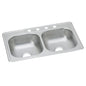 Dayton® Double Bowl Kitchen Sink, Top Mount, ADA, 33 x 22 in, 6-3/8 in Bowl Depth, 4-Hole, 22 ga Satin Steel, Stainless