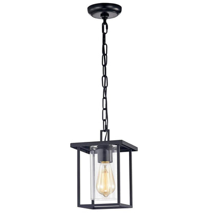 1-Light Black Indoor Outdoor Pendant Light with Clear Glass