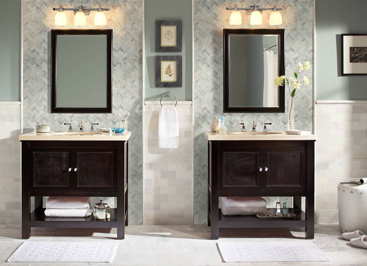Arabescato Carrara Herringbone Pattern Honed in a Mesh