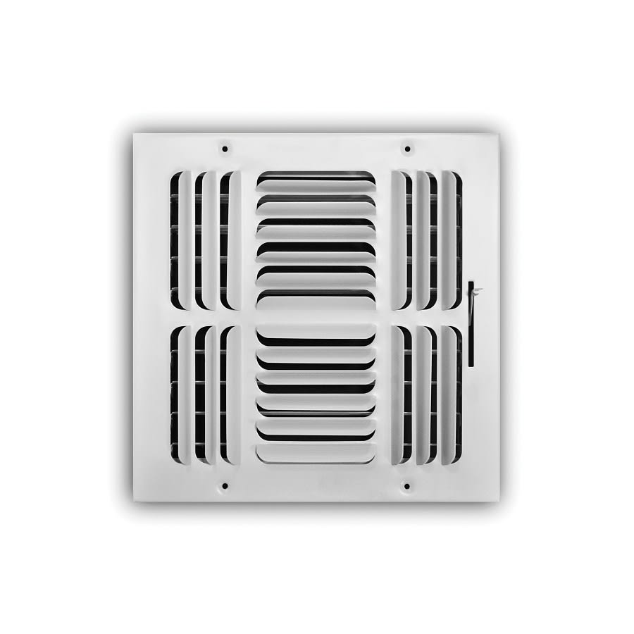4-Way Curved Blade Supply Register, 10 x 10 in, Horizontal Blades, 7/8 in Spacing, Multi Shutter Damper, Steel, White