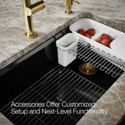 Riverby 33" Undermount Single Basin Enameled Cast Iron Workstation Kitchen Sink with Utility Rack, Sink Rack and Colander, and Intregral Cutting Board