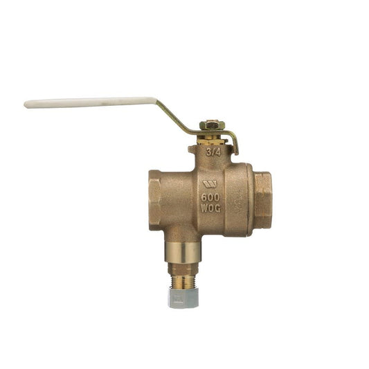 1-Piece Ball Valve, 3/4 in, FNPT, Full Port, Plated Brass Ball, Bronze