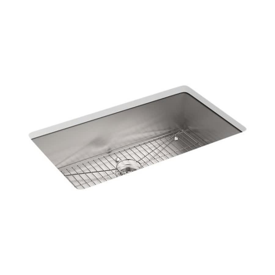 Vault™ Single Bowl Kitchen Sink, Top/Under Mount, 33 x 33 in, 9-5/16 in Bowl Depth, 4-Hole, 18 ga Satin Steel, Stainless