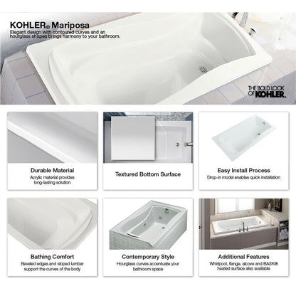 Mariposa Collection 60" Drop In Soaking Bath Tub with Reversible Drain