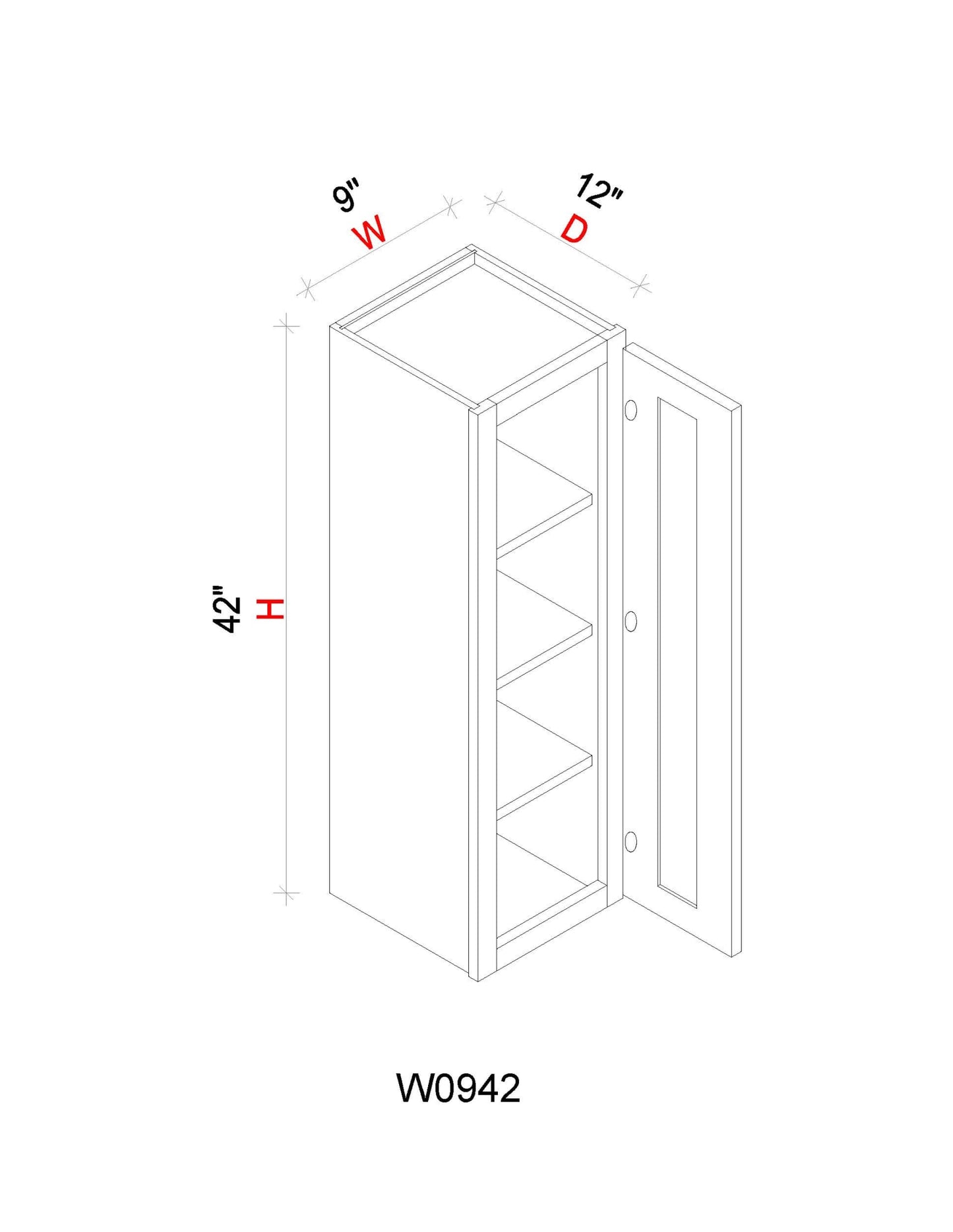 Wall Cabinet - 09"W x 42"H x 12"D