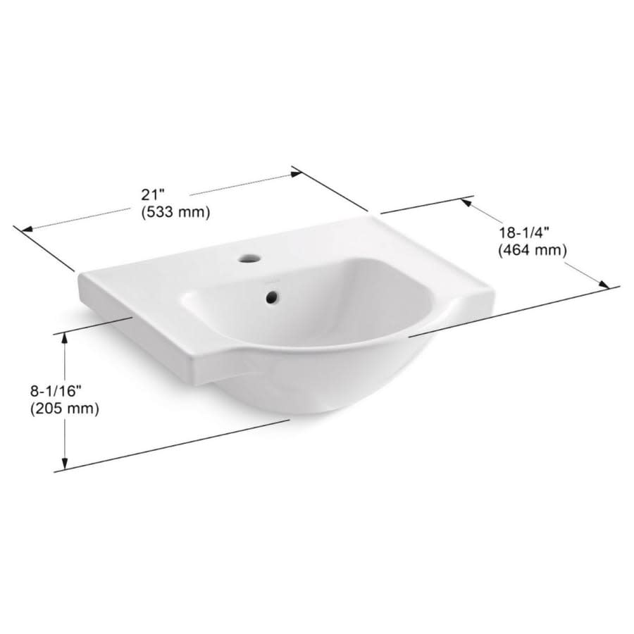 Veer 21" Pedestal Bathroom Sink with One Hole Drilled and Overflow