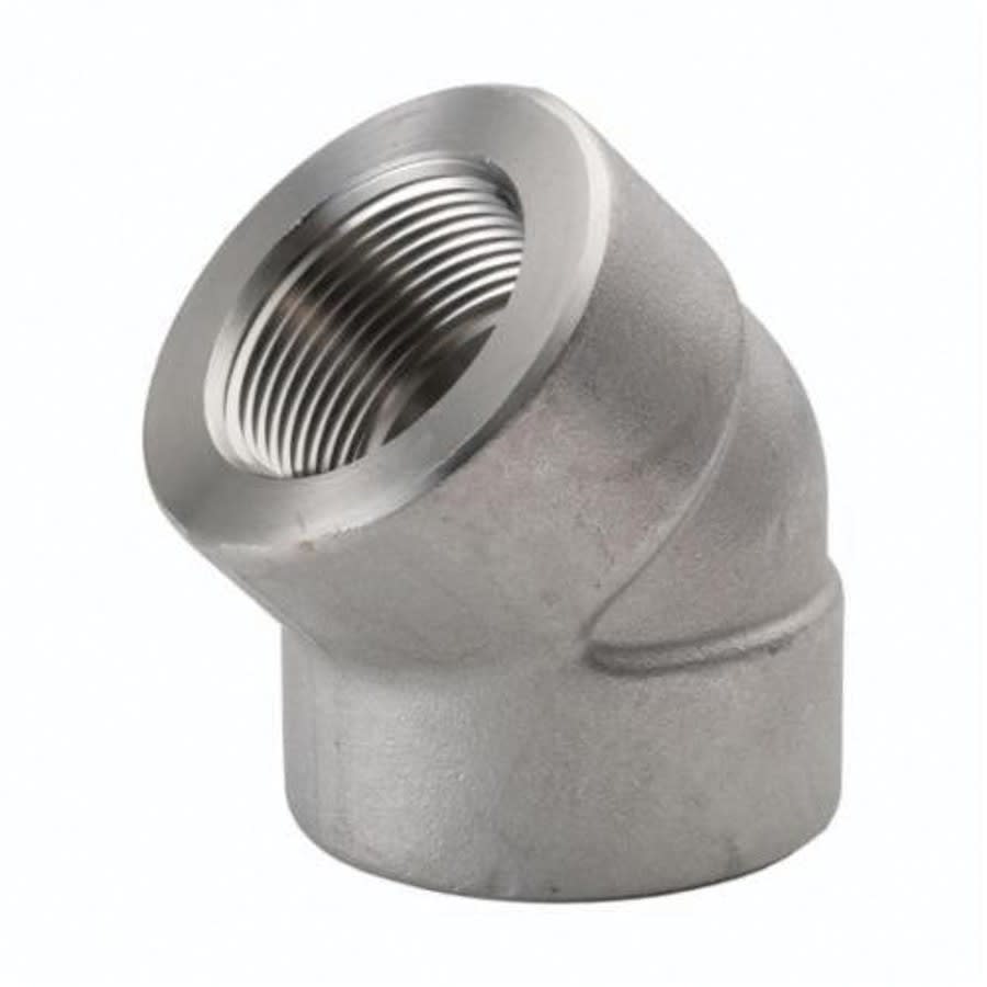 45 deg Elbow, 1/2 in, FNPT, 304/304L Stainless Steel, 3000 lb