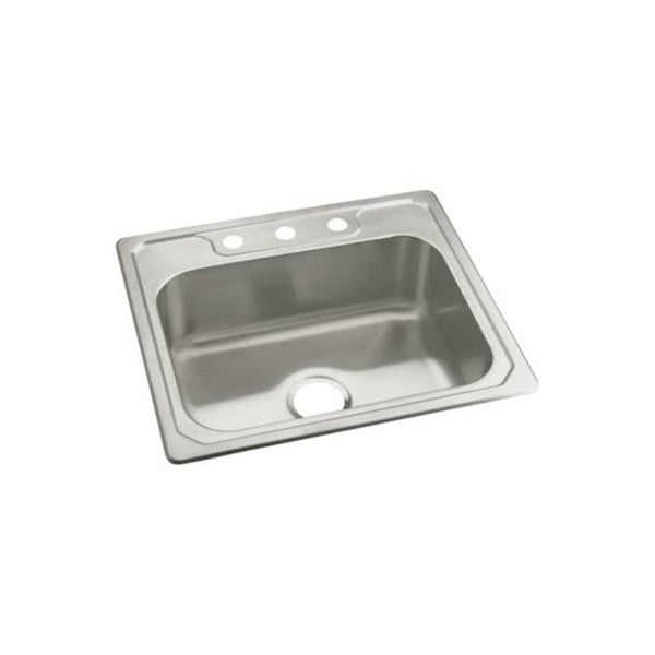 Middleton® Single Bowl Kitchen Sink, Top Mount, 25 x 22 in, 8 in Bowl Depth, 3-Hole, 20 ga Luster Steel, Stainless