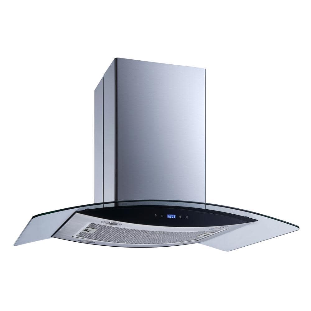 36 in. 475 CFM Convertible Kitchen Island Mount Range Hood in Stainless Steel with Tempered Glass and Touch Control