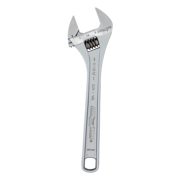 10 in, Adjustable Wrench, Wide, Chrome