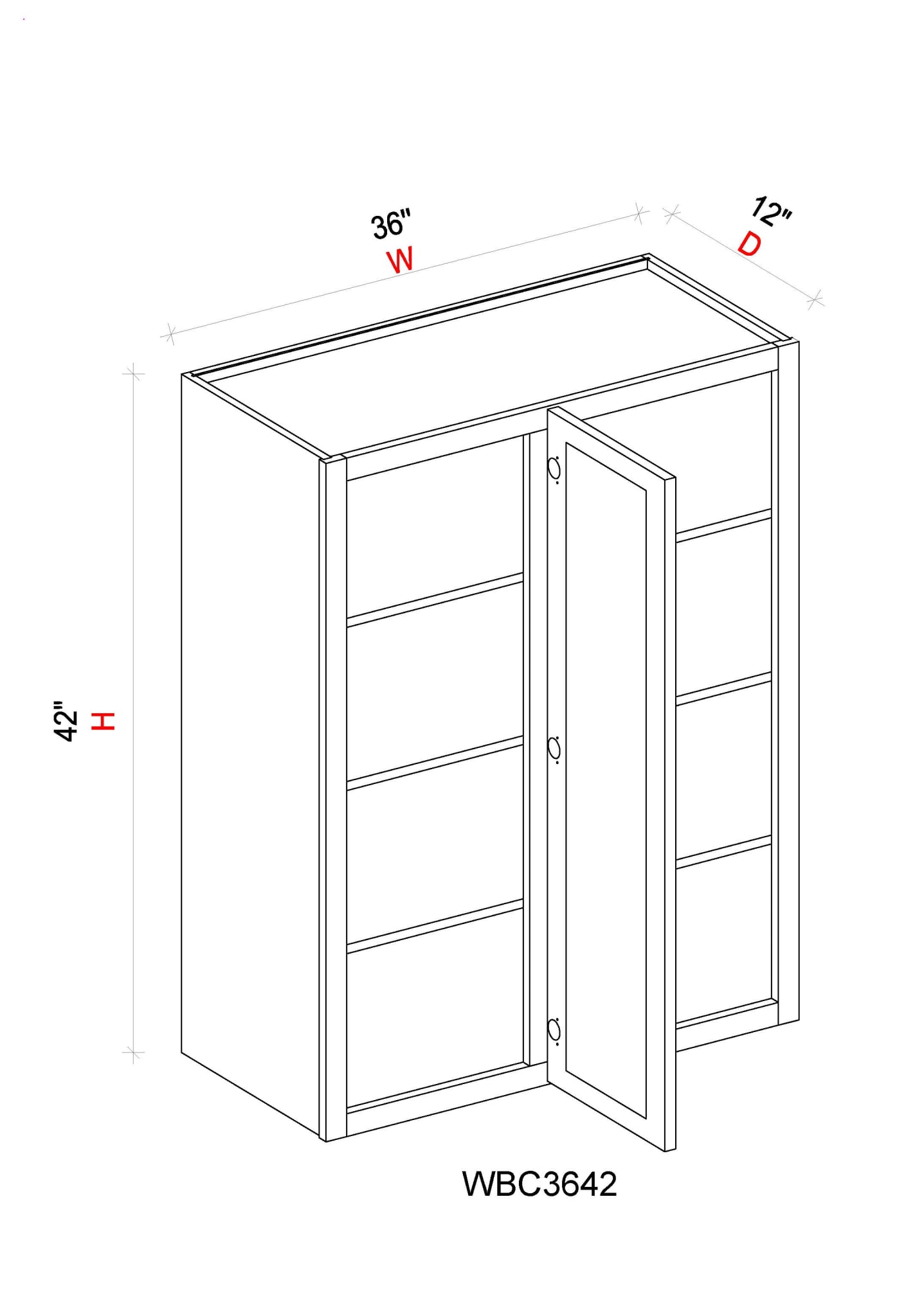 Wall Blind Corner Cabinet - 36"W x 42"H x 12"D