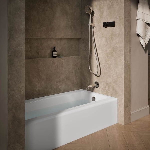 Bellwether Bath Tub 60" L x 30 1/4" W Cast Iron Soaking for Three Wall Alcove Installations with Integral Apron and Right Drain