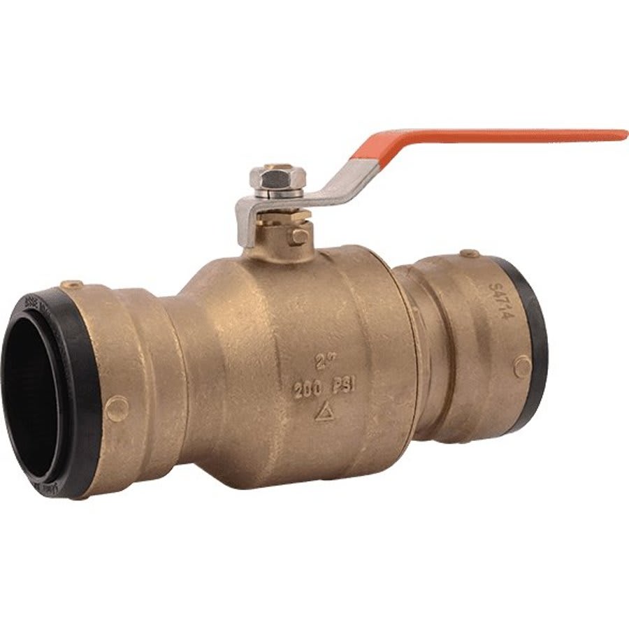 1-Piece Ball Valve, 2 in, Push, Full Port, Plated Brass Ball, Brass