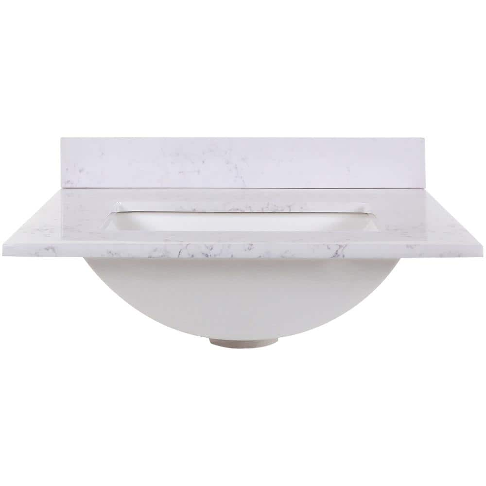 25 in. W x 22 in. D Cultured Marble White Rectangular Single Sink Vanity Top in Pulsar