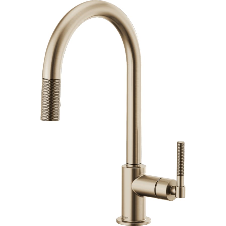 Litze Single Handle Arc Spout Pull Down Kitchen Faucet with Knurled Handle - Limited Lifetime Warranty