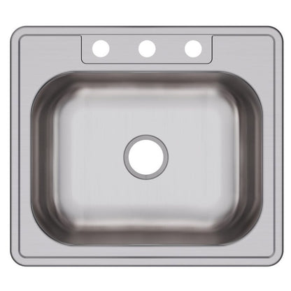 Dayton® Single Bowl Kitchen Sink, Top Mount, 25 x 22 in, 8 in Bowl Depth, 3-Hole, 20 ga Elite Satin Steel, Stainless