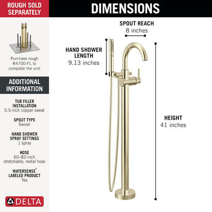 Trinsic Floor Mounted Tub Filler with Integrated Diverter and Hand Shower - Less Rough In