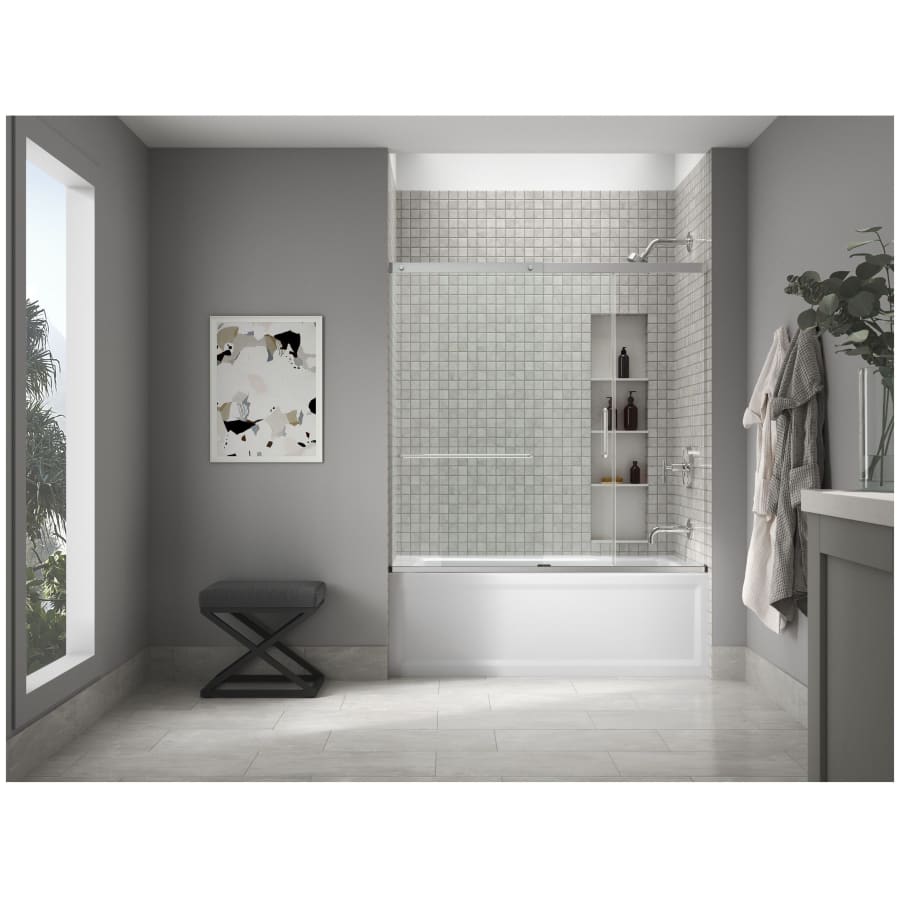 Elate 56-3/4" High x 59-5/8" Wide Sliding Semi Frameless Tub Door with Clear Glass