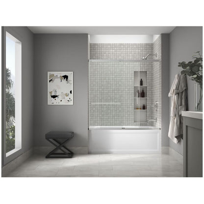 Elate 56-3/4" High x 59-5/8" Wide Sliding Semi Frameless Tub Door with Clear Glass