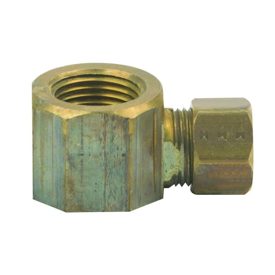 90 deg Elbow, 3/8 in, Comp x FNPT, Brass, Rough Brass, Domestic