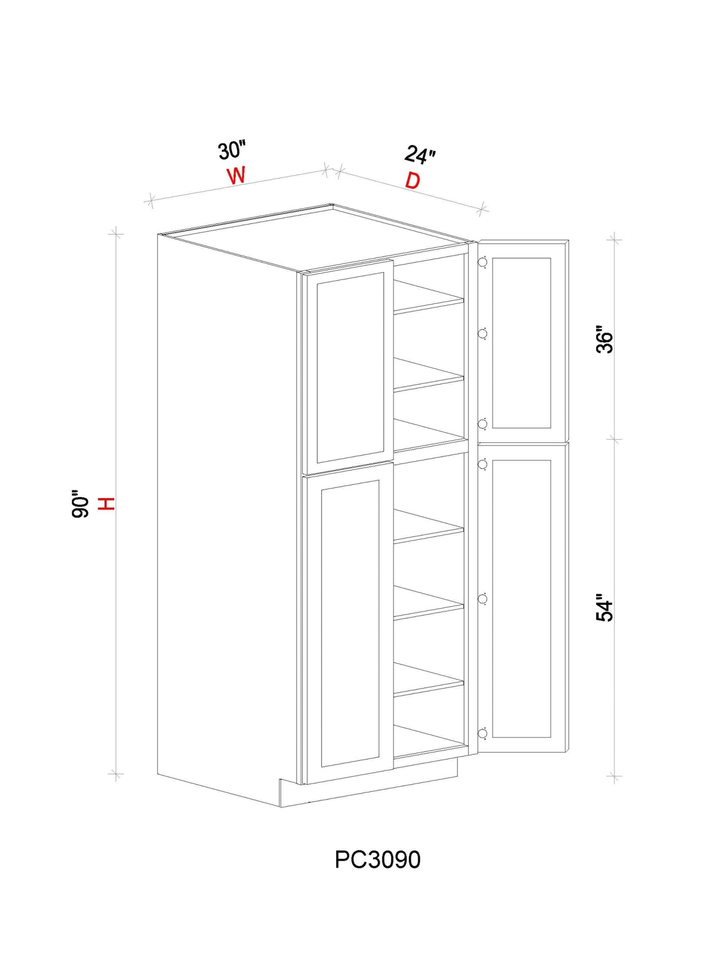 Pantry Cabinet - 30"W x 90"H x 24"D - - 4D