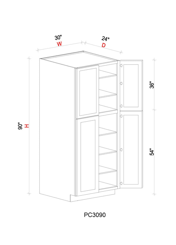 Pantry Cabinet - 30"W x 90"H x 24"D - - 4D