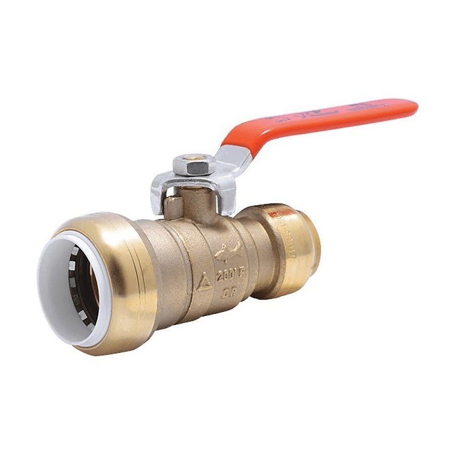 1-Piece Ball Valve, 1 x 3/4 in, Push, Full Port, PVC Ball, Brass